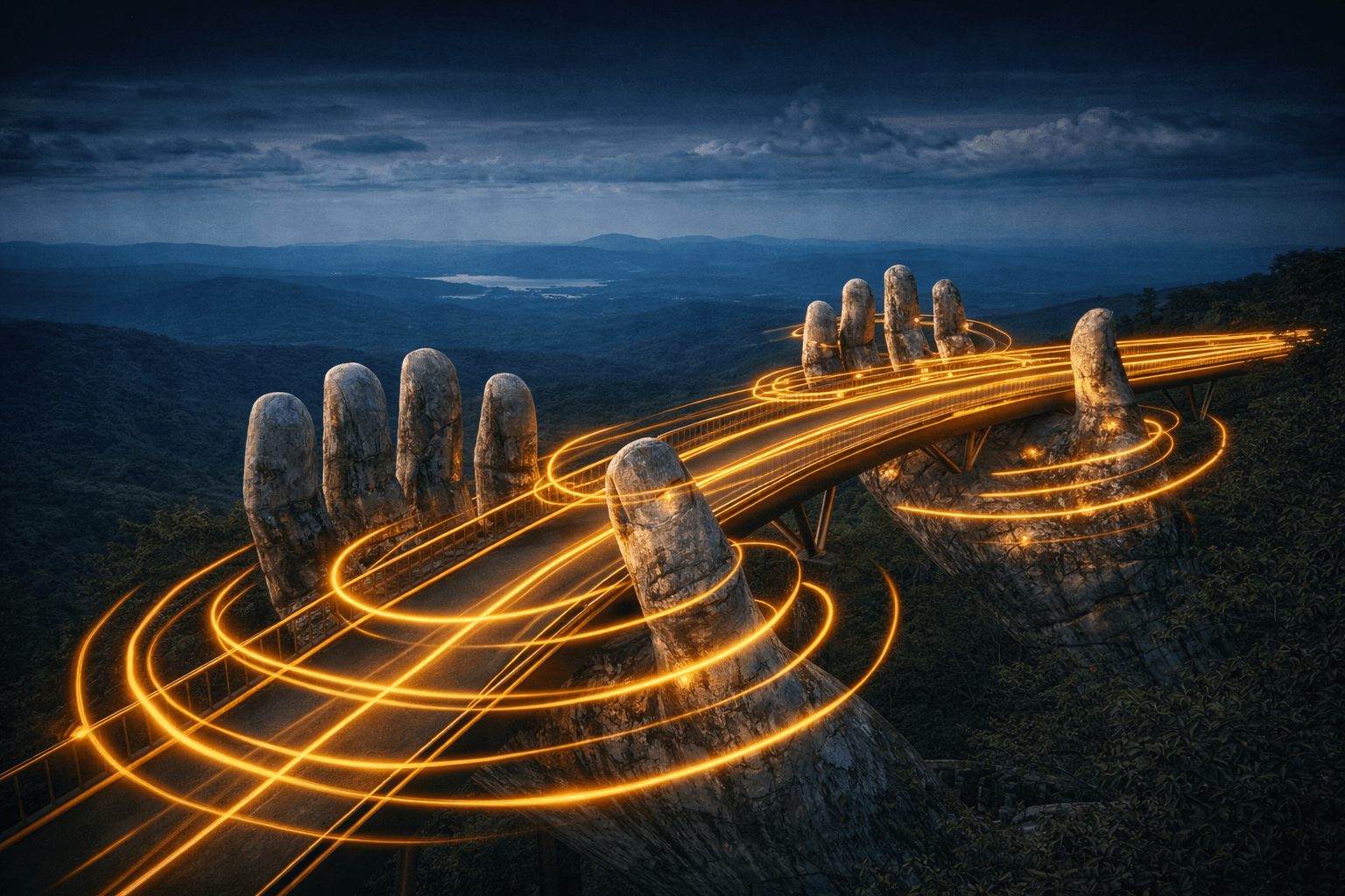 Goldene Brücke getragen von zwei Händen